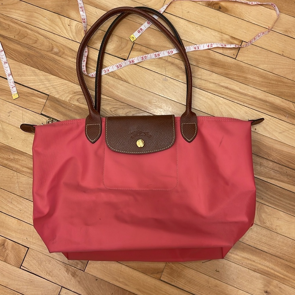Longchamp Pink and Brown Tote Bag with Leather Handles FIRM - Picture 2 of 9